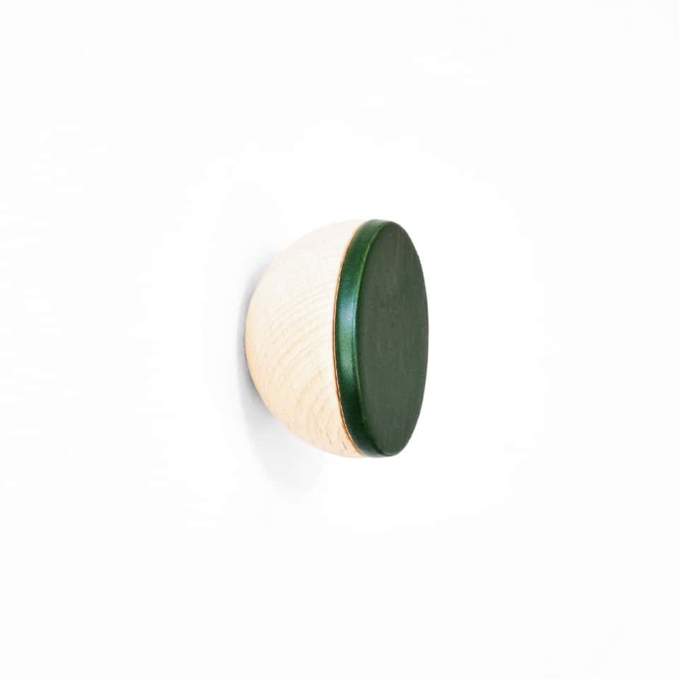 Round Wood & Ceramic Hook / Knob - Olive Green image