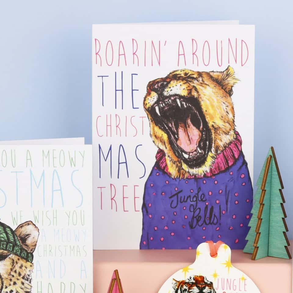 Caroling Cats Lioness Christmas Card | Funny Christmas Card image