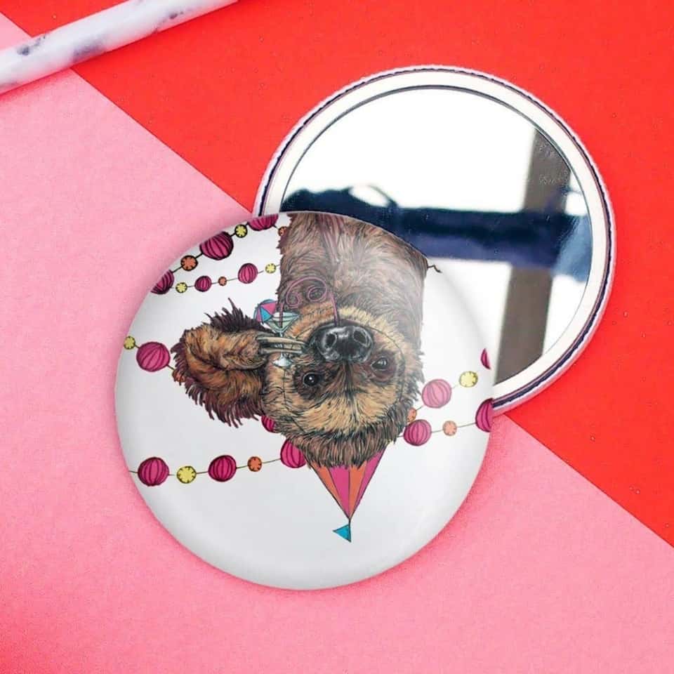 Party Sloth Pocket Mirror | Compact | Makeup Mirror image
