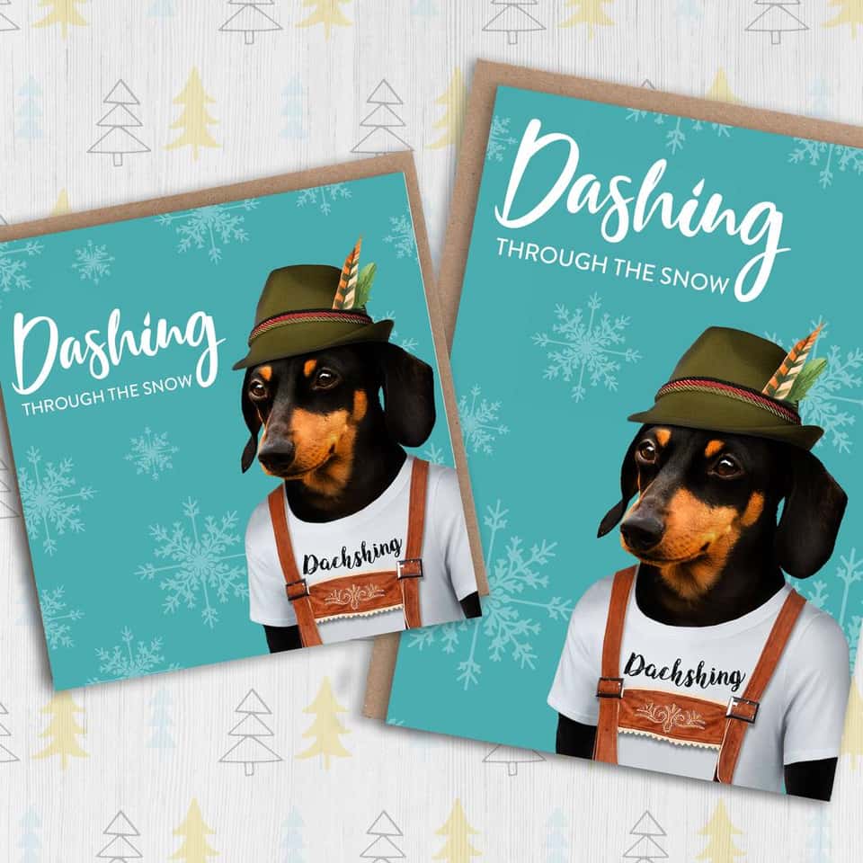 Dachshund Christmas Card Dashing Through The Snow Animalyser image