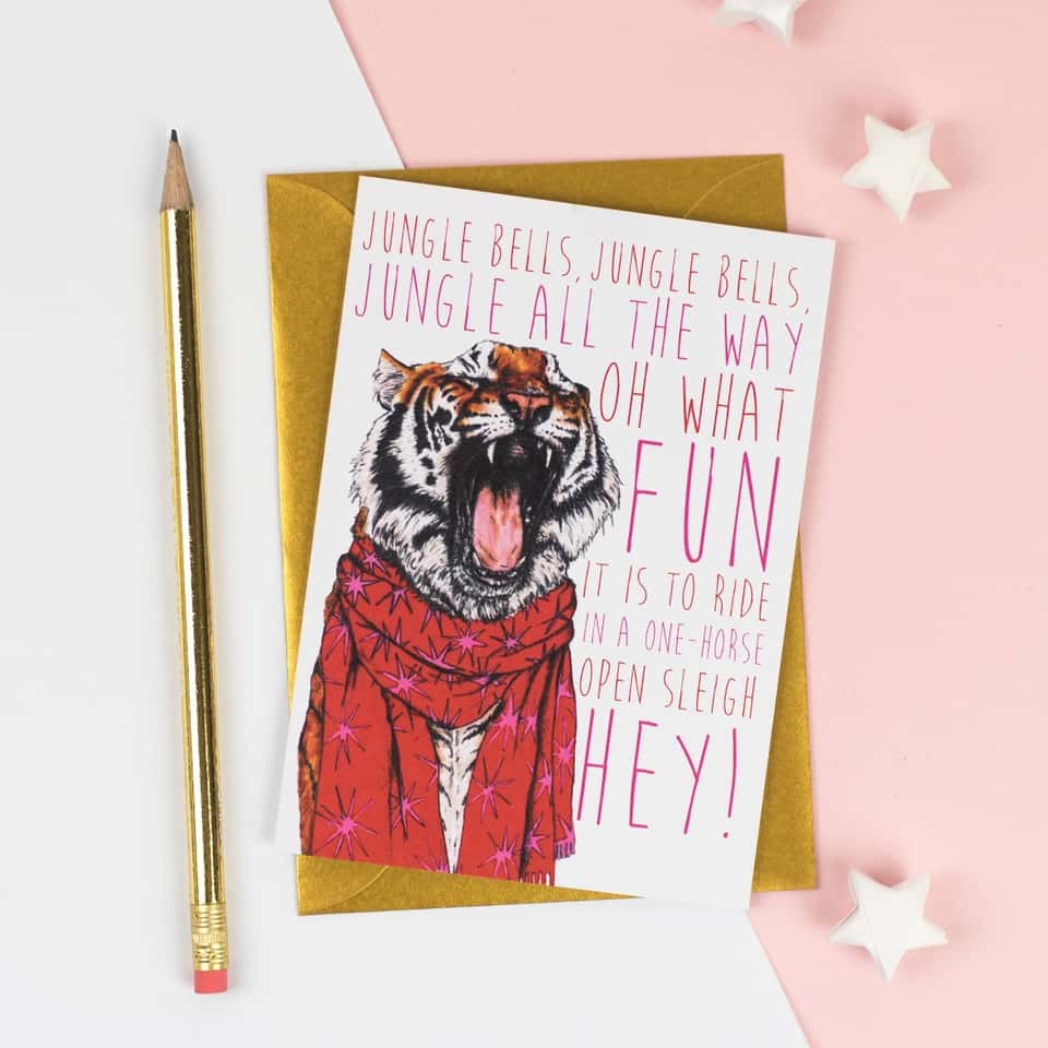 Caroling Cats Tiger Christmas Card | Funny Cat Xmas Card image