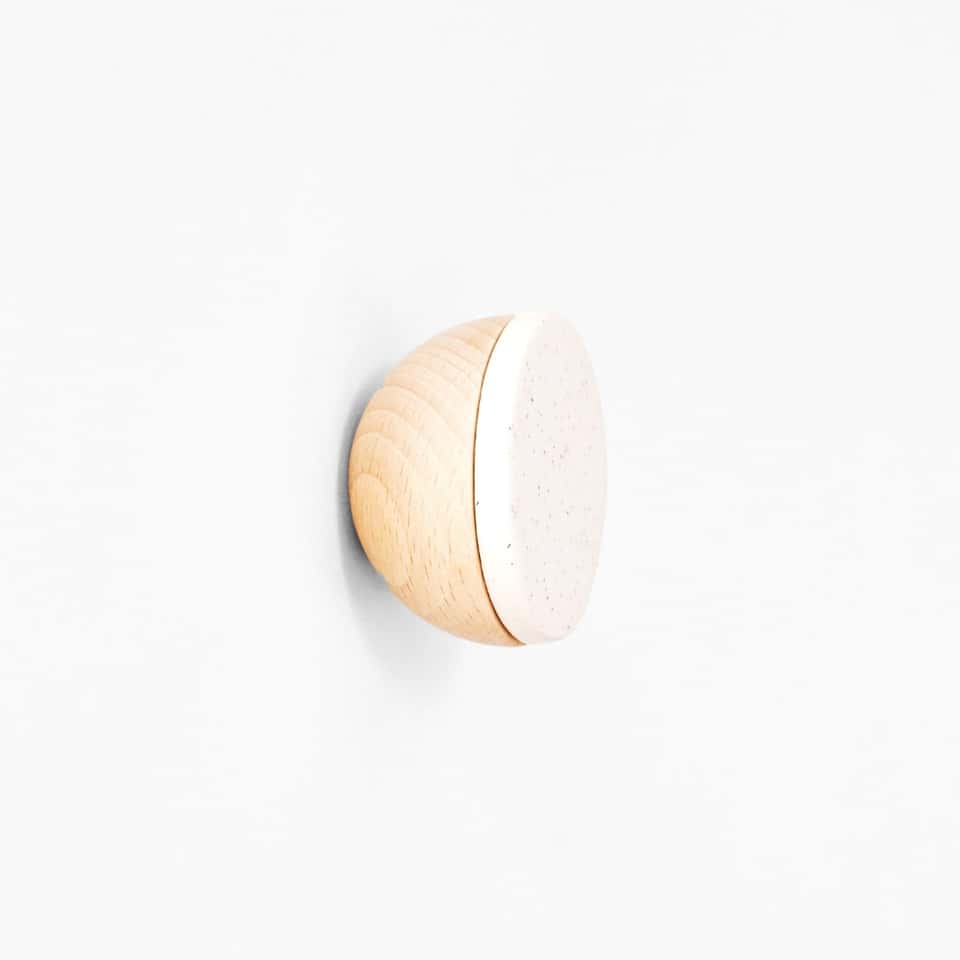 Round Wood & Ceramic Hook / Knob - White Sand image