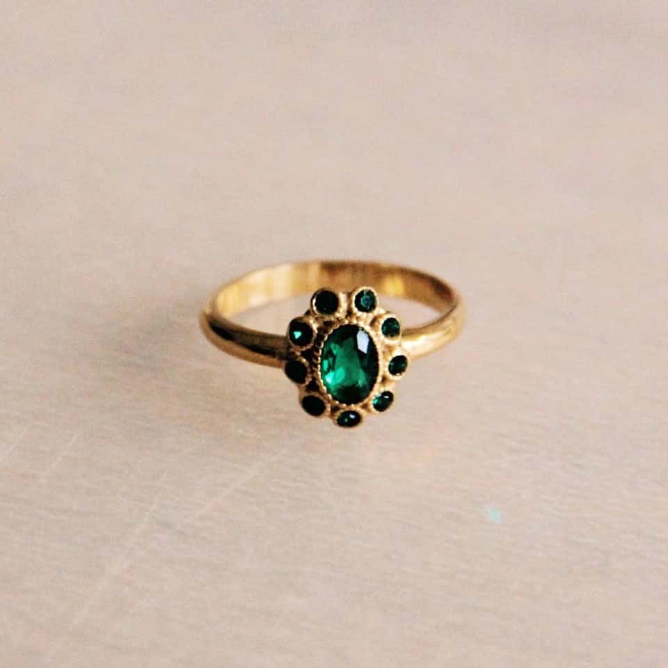 Stainless Steel Vintage Ring With Green Stones - Gold image