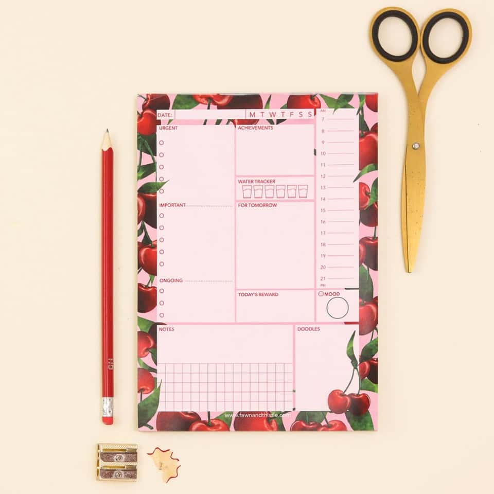 Cherry Daily Desk Pad Planner  | Daily Planner | Stationery image