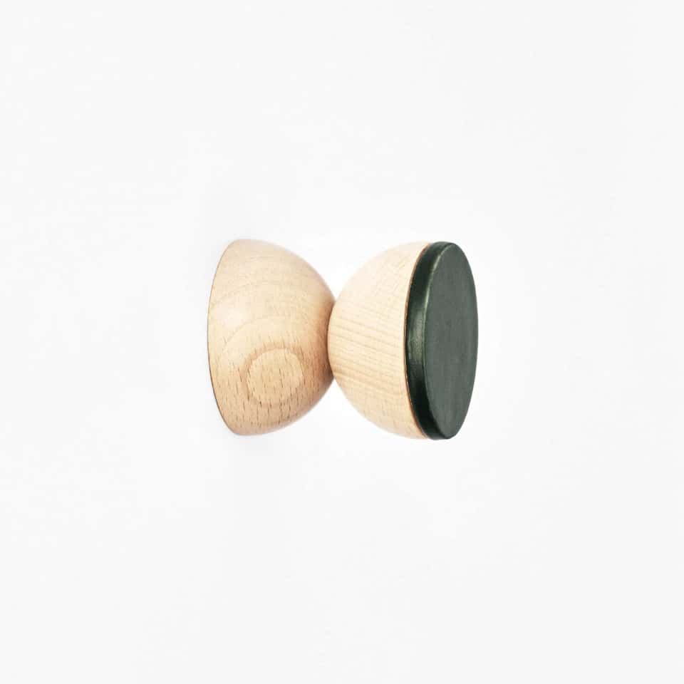 Geometric Wood & Ceramic Hook / Knob - Olive Green image