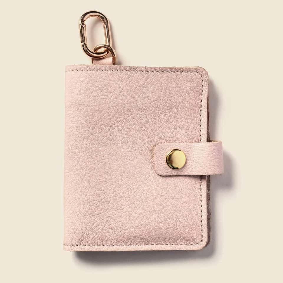 Snap Leather Wallet With Key Ring - Nude image