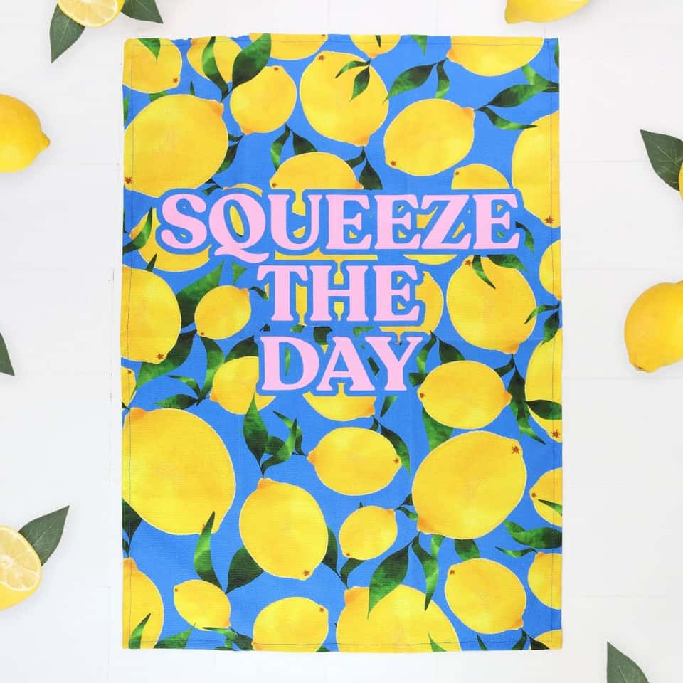Squeeze The Day Lemons Tea Towel | 100% Cotton Dish Towel image