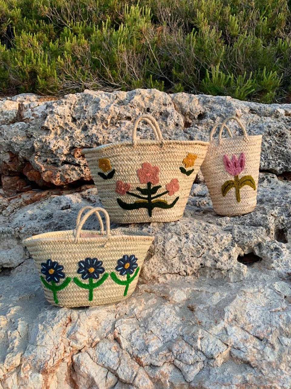 Hand Embroidered Bucket Basket, Tulip image