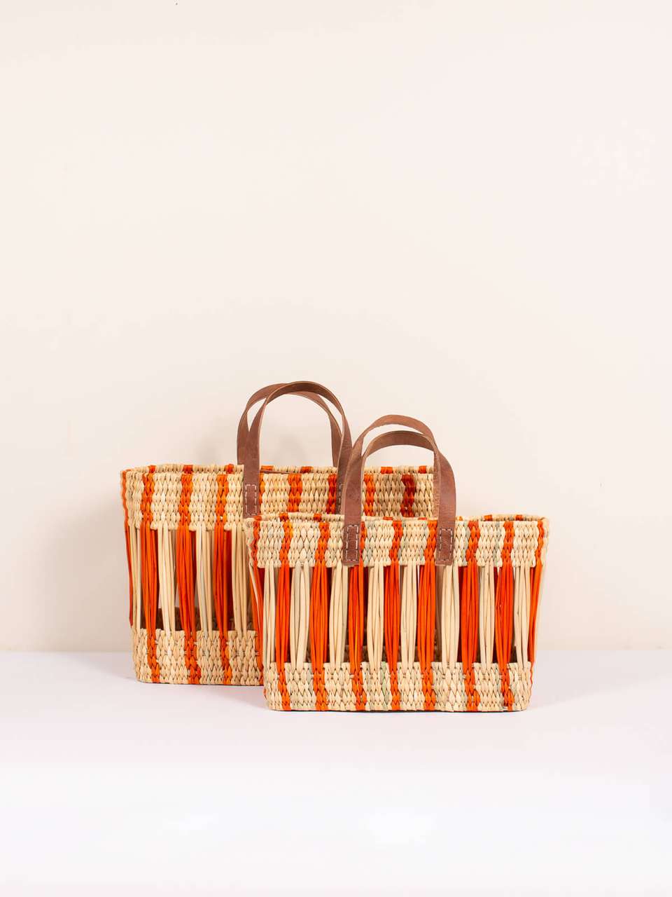 Decorative Reed Storage Basket, Orange Stripe (Set of 2) image