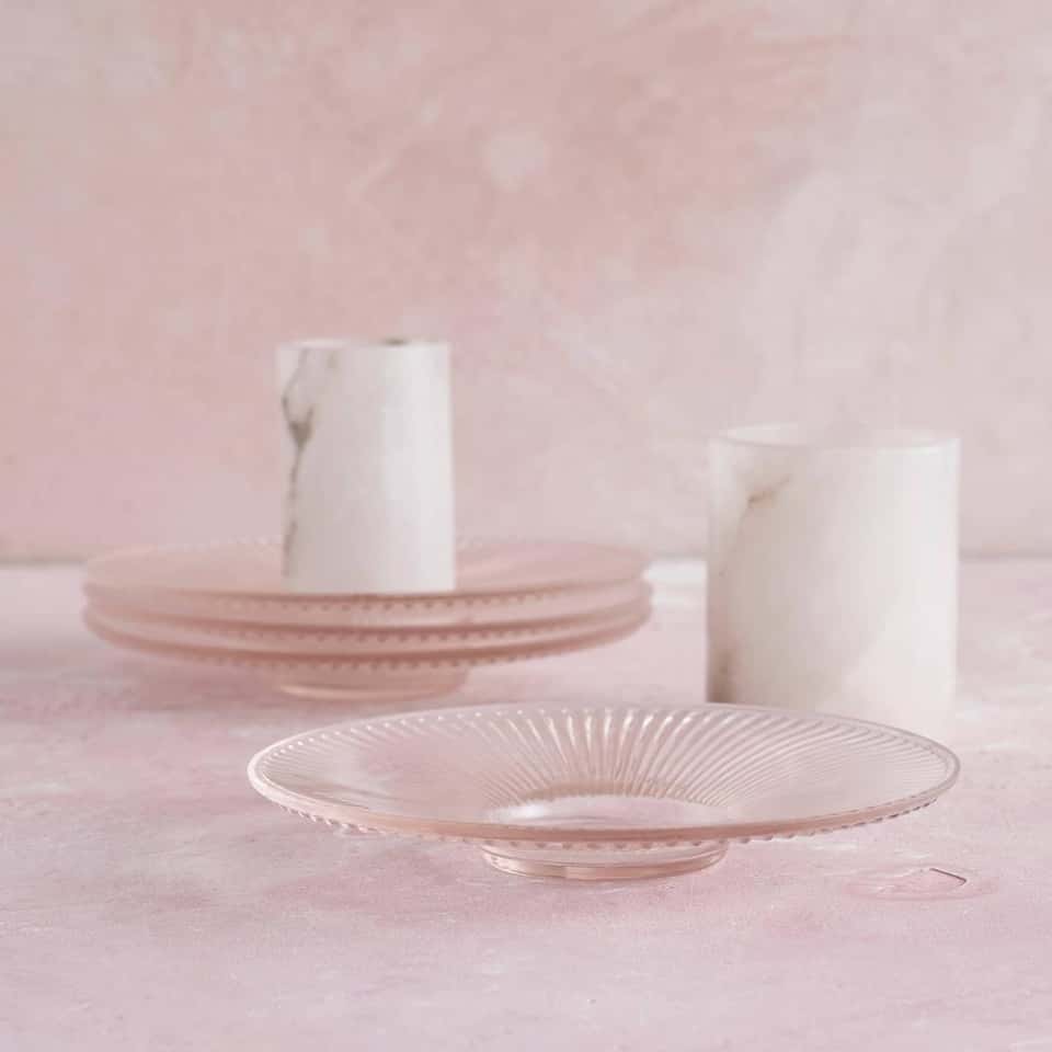 Pressed Pink Glass Medium Plates - Set Of 4 image