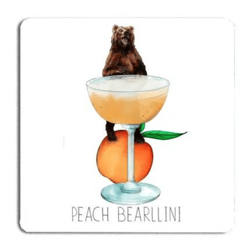 Peach Bearllini Drinks Coaster | Cork Coaster | Funny Gift image