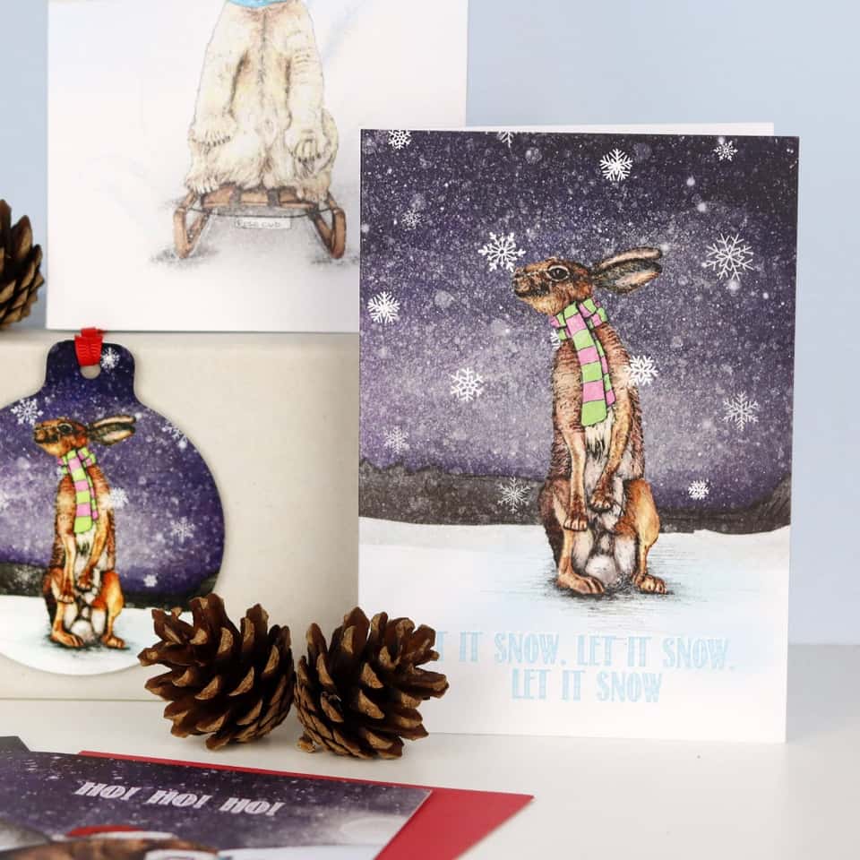 Let It Snow Festive Hare Christmas Card | Winter Wonderland image