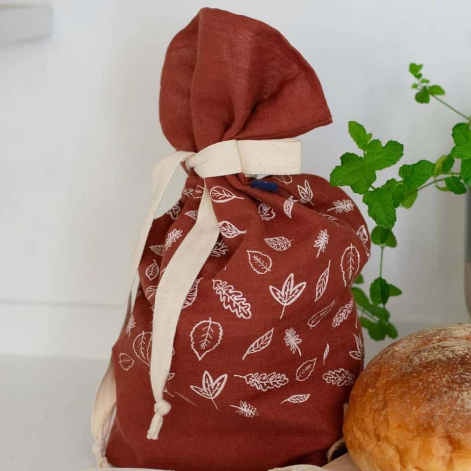 Leaf Bread Bag Hand Printed In Pure Linen image