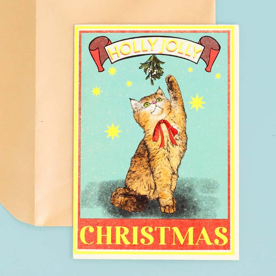 Holly Jolly Cat Christmas Card | Funny Cat Xmas Card image