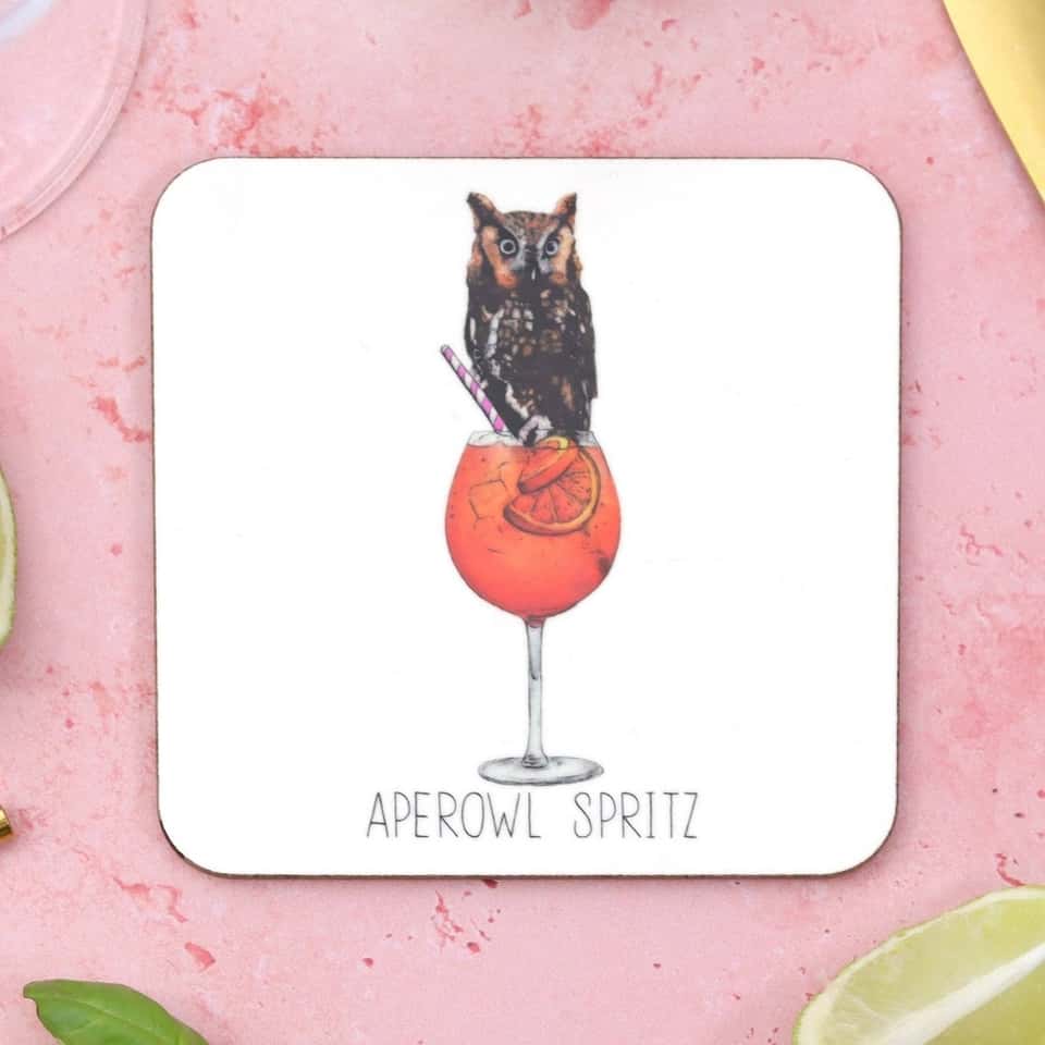 Aperowl Spritz Drinks Coaster | Cork Coaster | Funny Coaster image