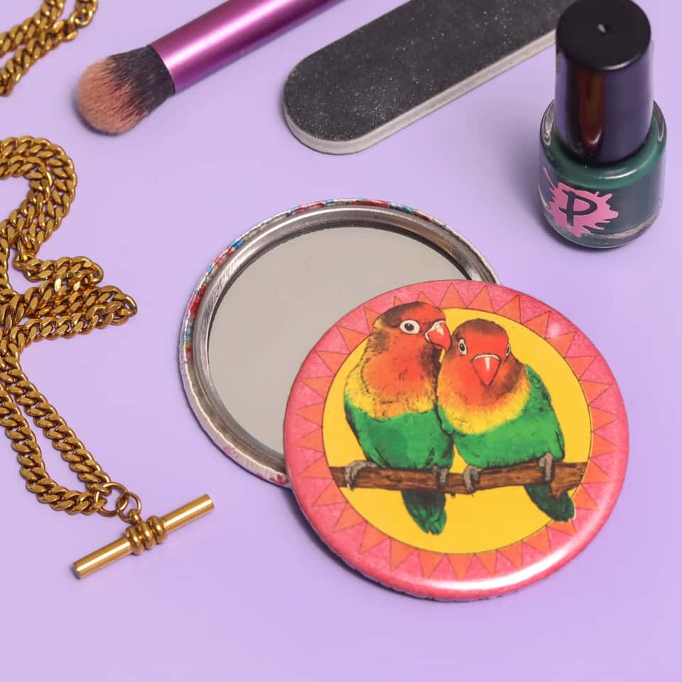 Lovebirds Pocket Mirror | Compact | Makeup Mirror image