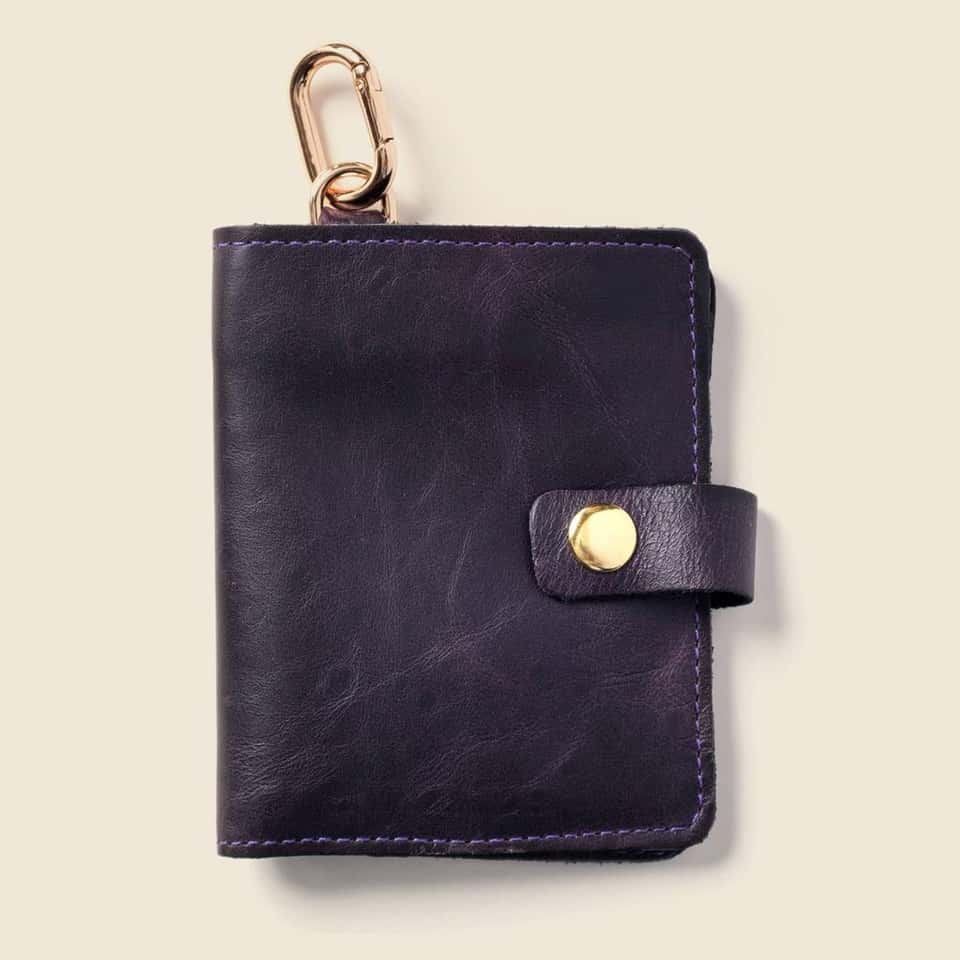 Snap Leather Wallet With Key Ring - Purple image