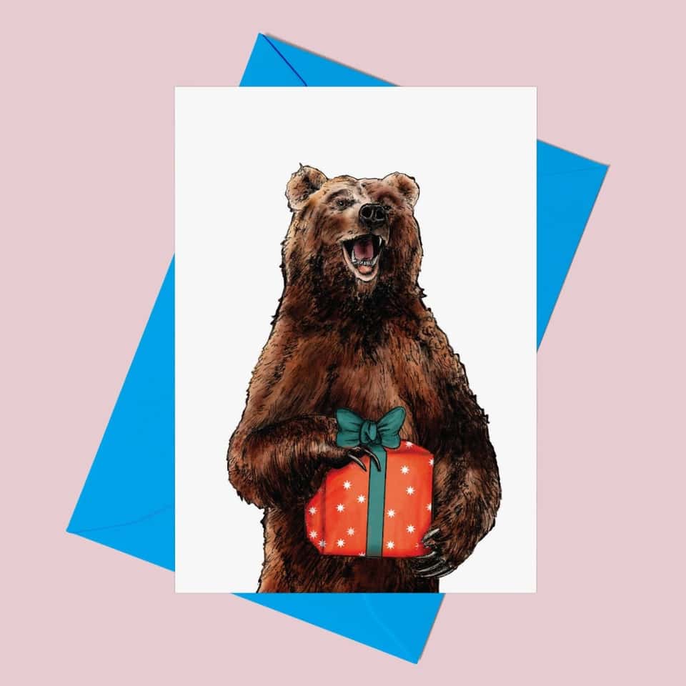 Party Bear and Present Greetings Card | Men's Birthday Card image