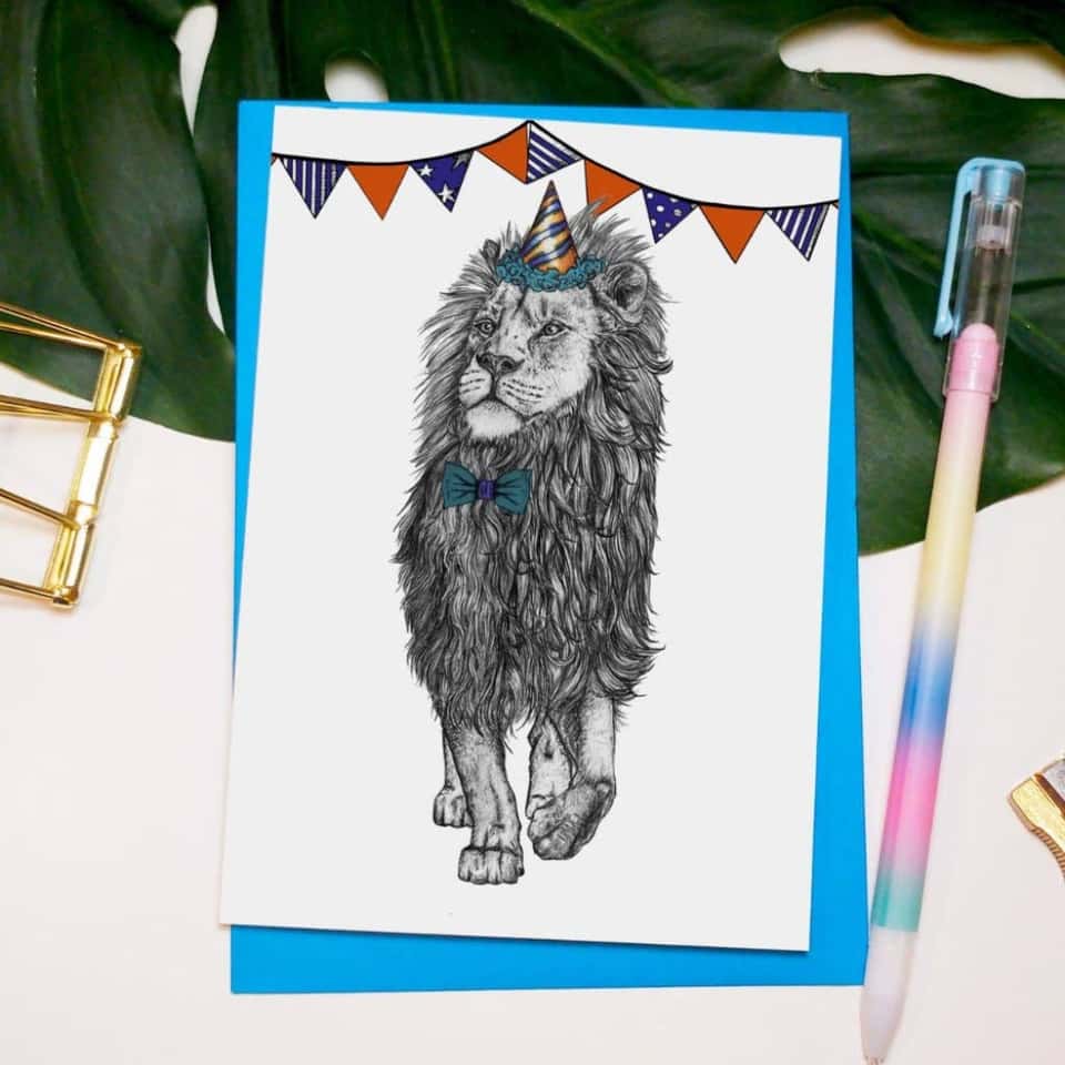 Party Lion Greetings Card image