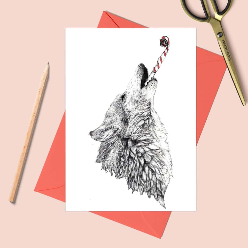 Party Wolf Greeting Card | Birthday Card | Wolf Card image