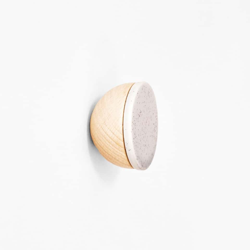 Round Wood & Ceramic Hook / Knob - Grey Sand image