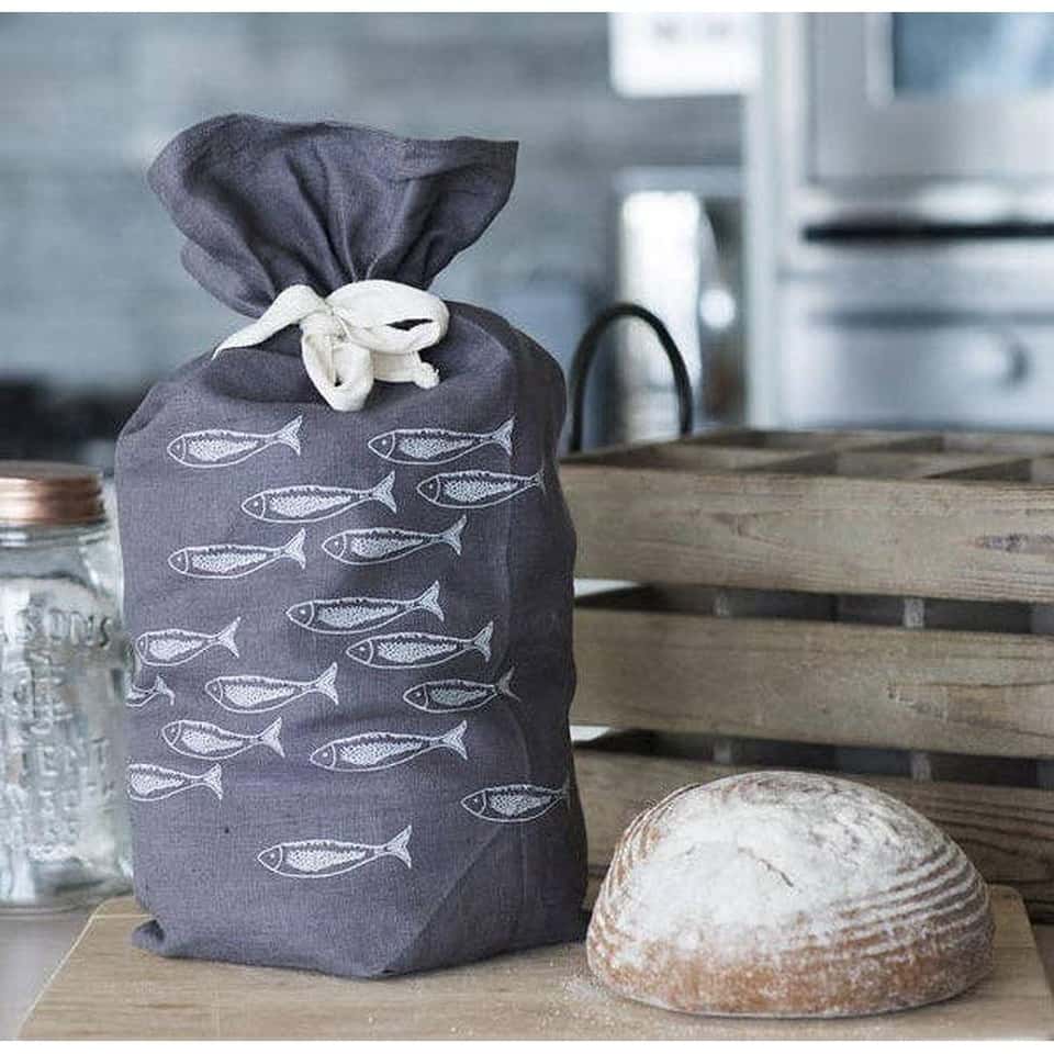 Eco Linen Bread Bag Fish Design image