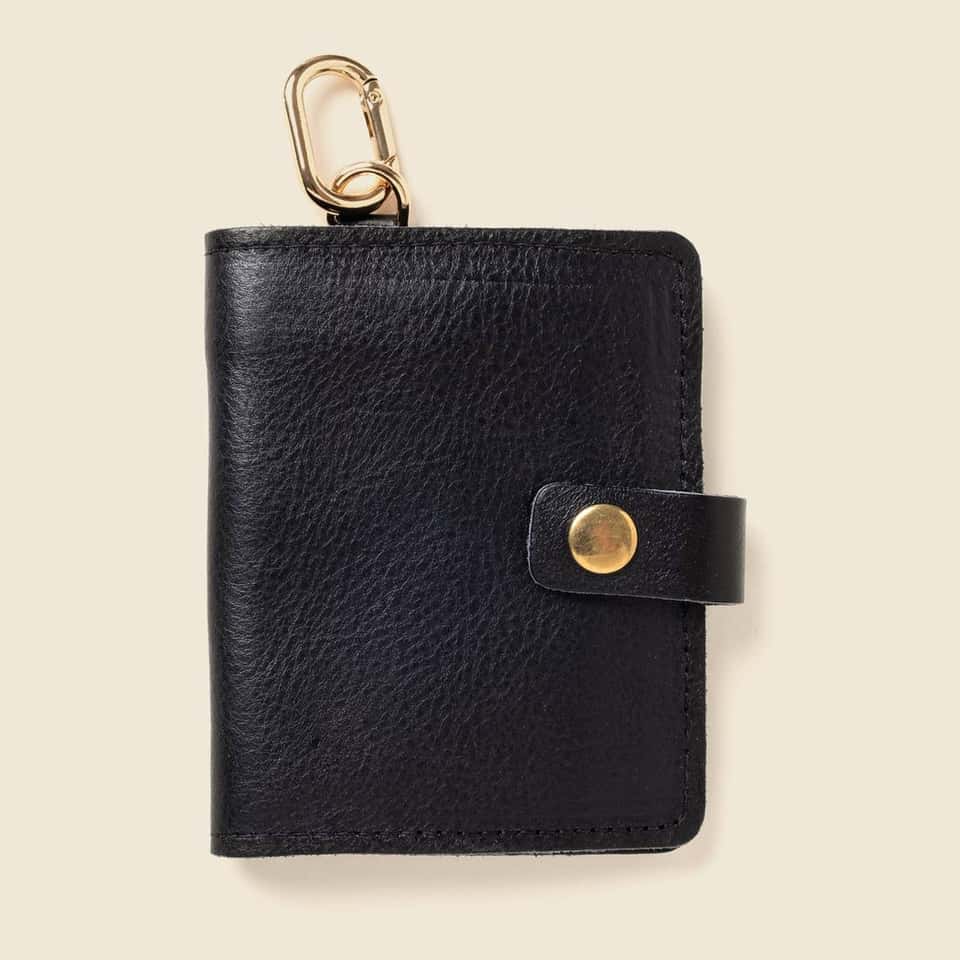 Snap Leather Wallet With Key Ring - Black image