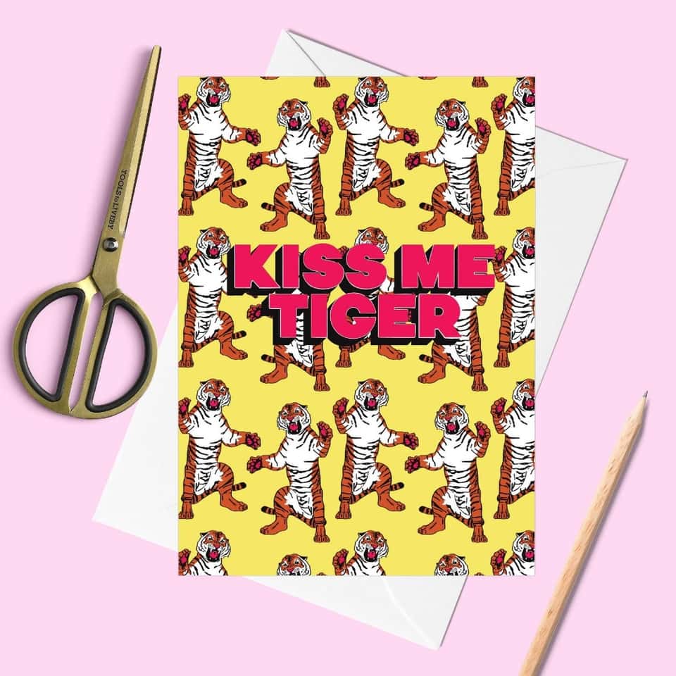 Kiss Me Tiger Greetings Card image
