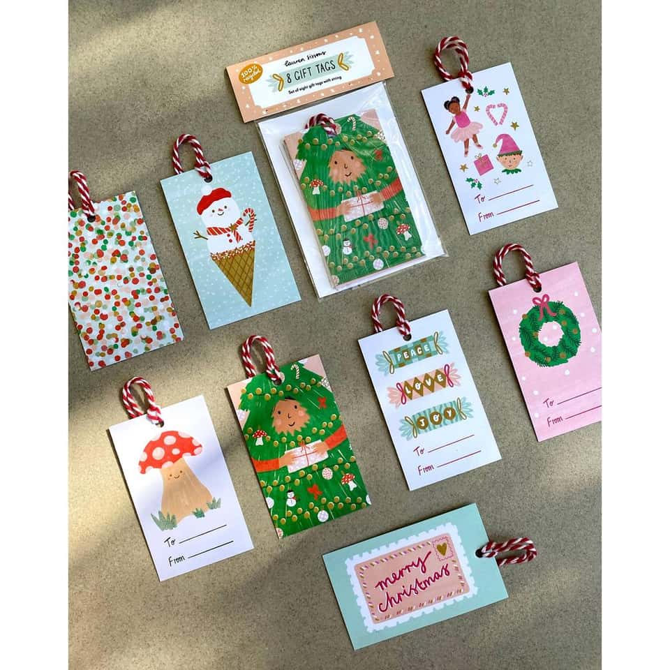 Festive Gift Tag Set Of 8 - Christmas, Holiday, Tags, Gift image
