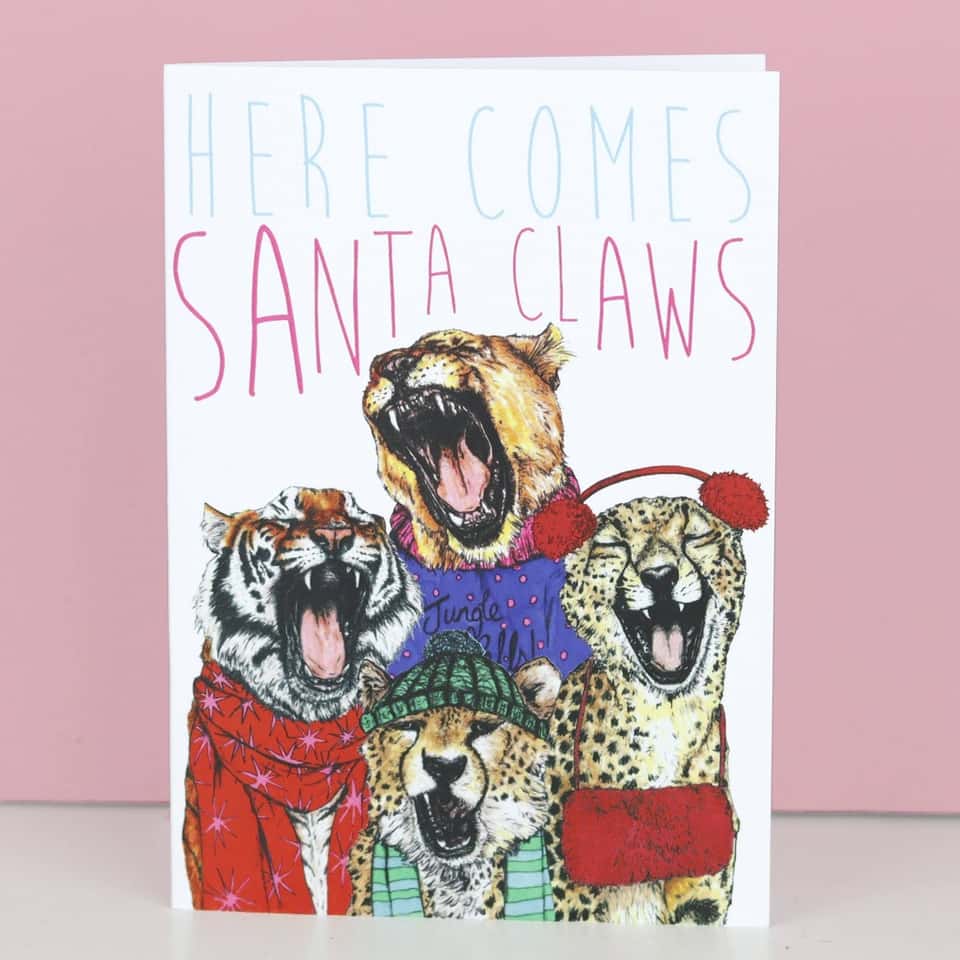 Caroling Cats Santa Claws Christmas Card | Funny Xmas Card image