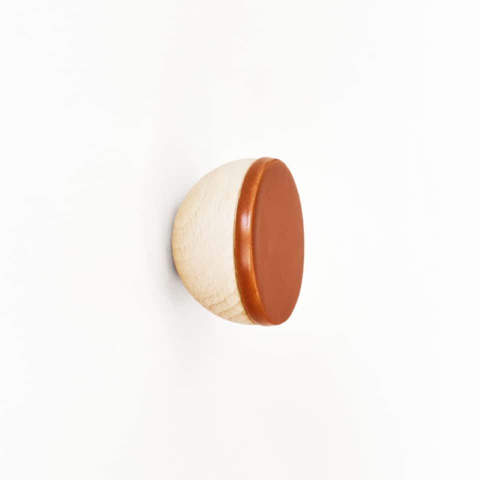 Round Wood & Ceramic Hook / Knob - Terracotta Orange image