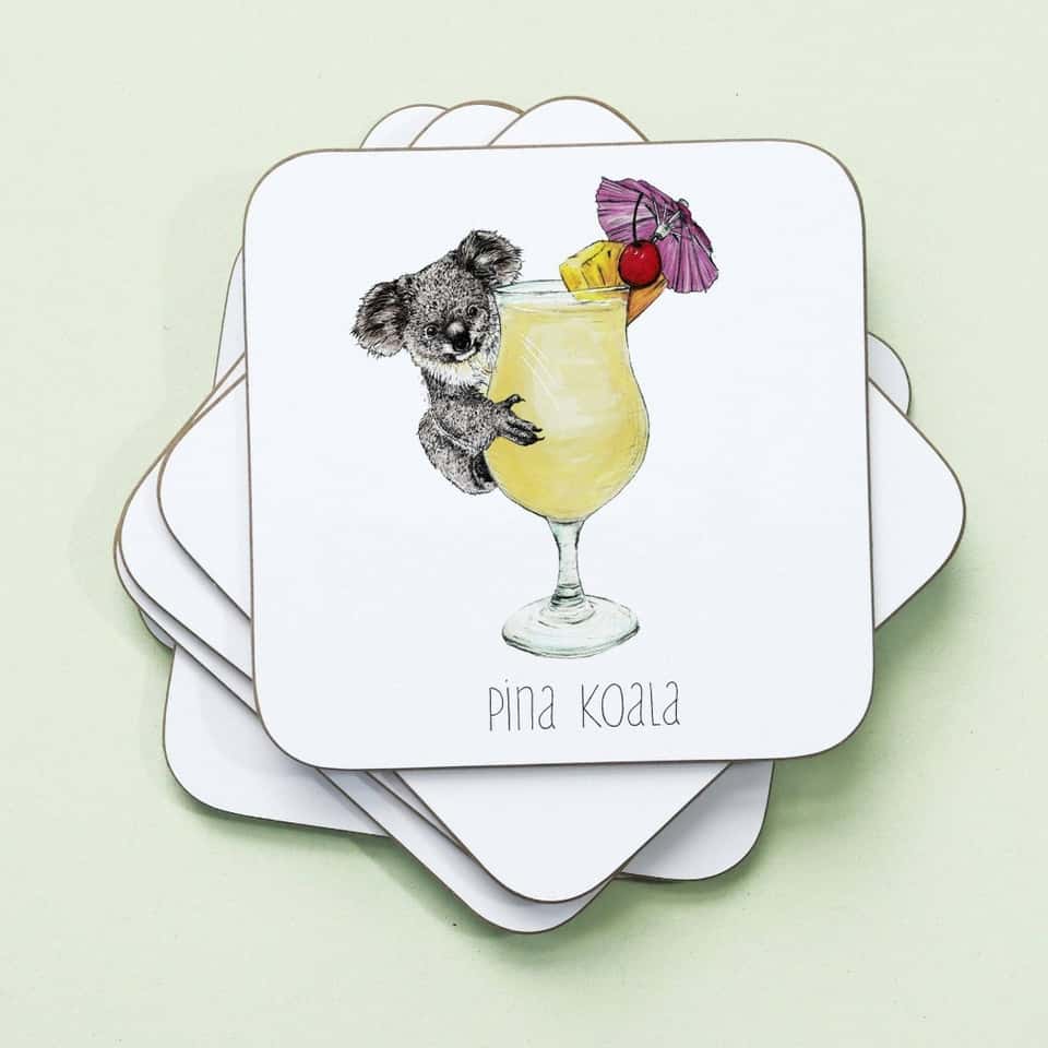 Pina Koala Drinks Coaster | Cork Coaster | Funny Coaster image