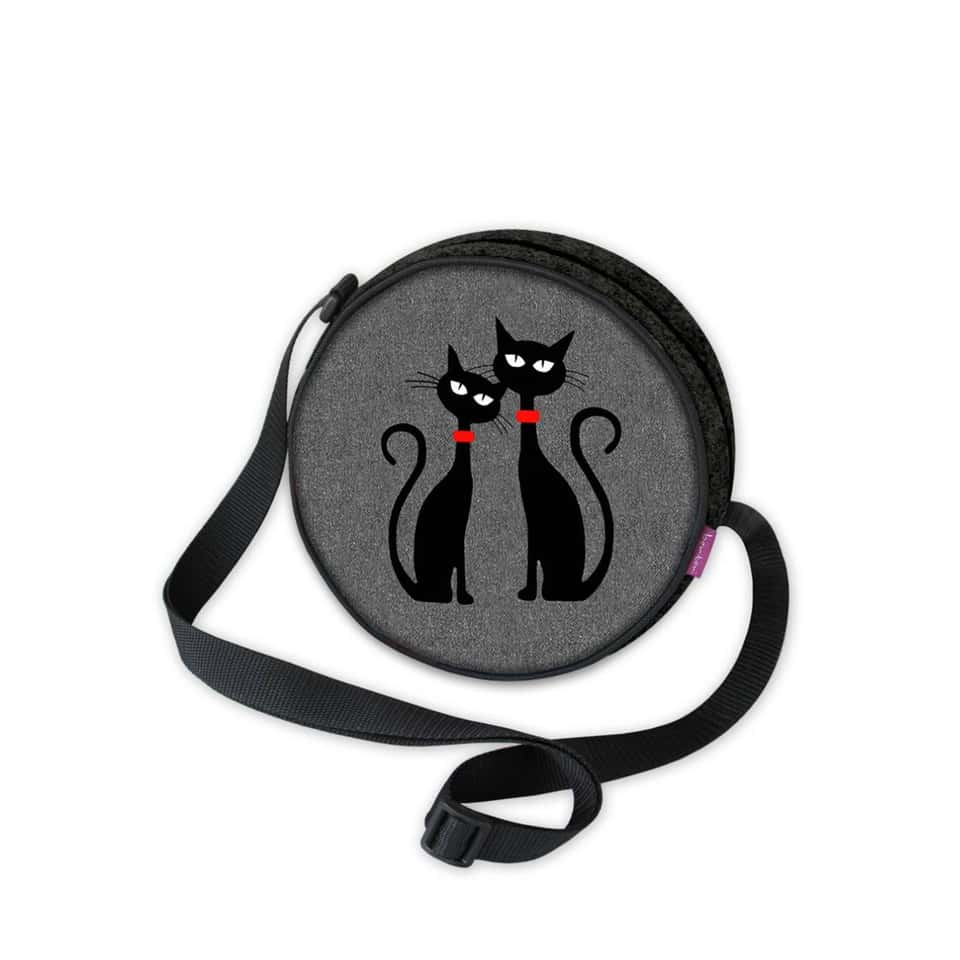 Black Cats Crossbody Bag In Felt Twist Anthracite Bertoni image