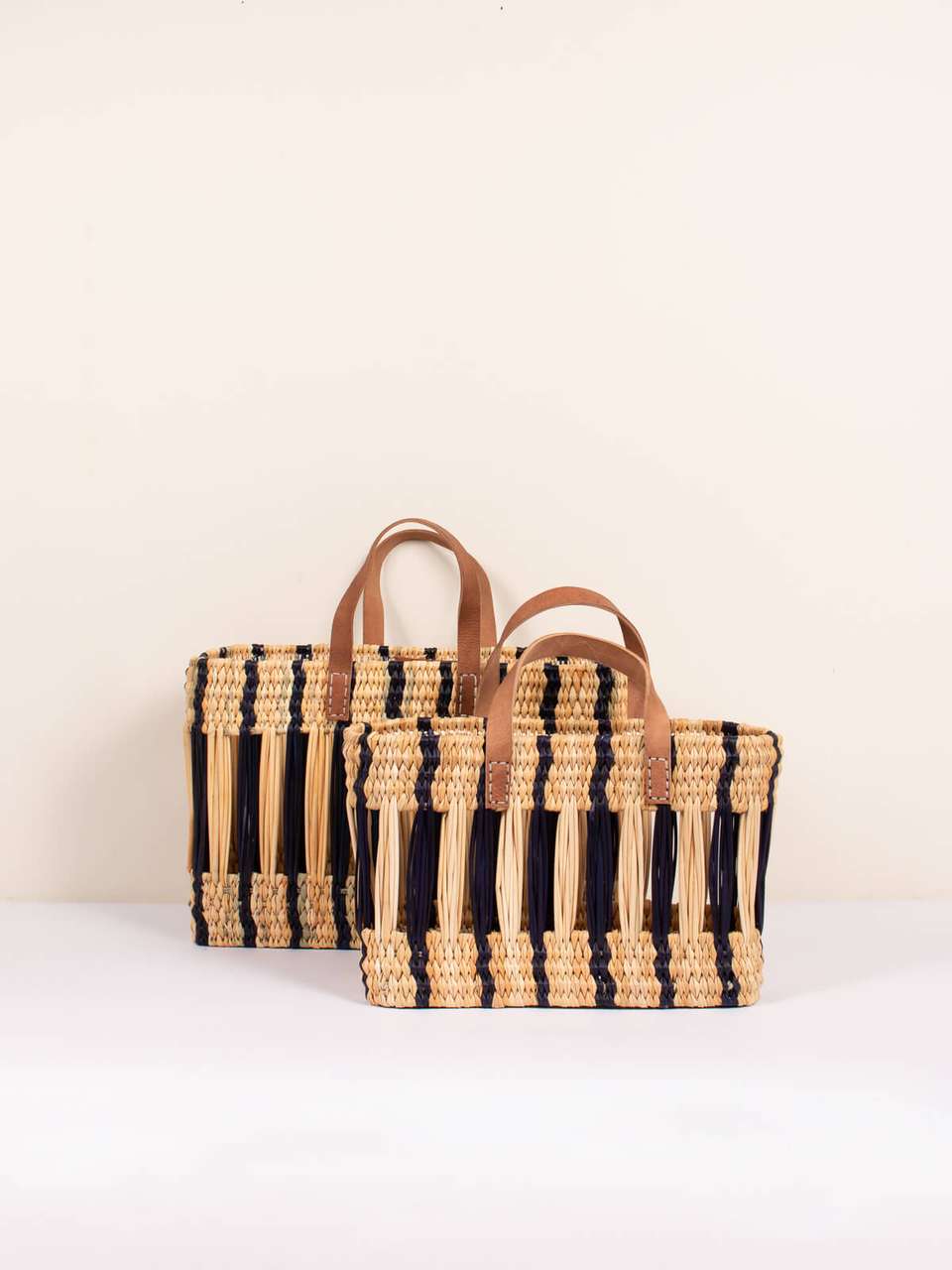 Decorative Reed Storage Basket, Indigo Stripe (Set of 2) image
