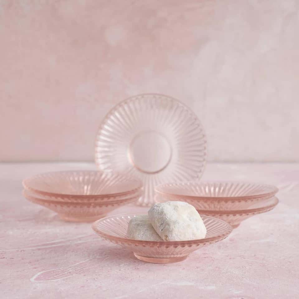 Pressed Pink Glass Small Plates - Set Of 6 image
