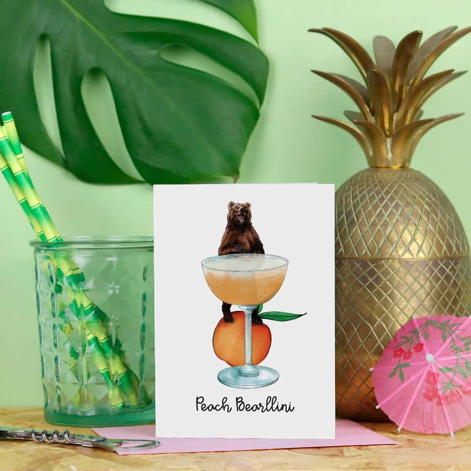 Peach Bearllini Greeting Card | Funny Card | Bear | Cocktail image