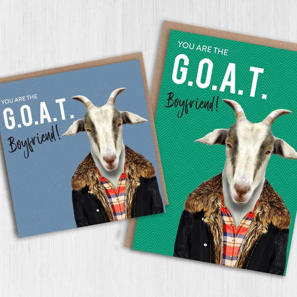 Goat Anniversary Card: G.O.A.T. Boyfriend - Green image