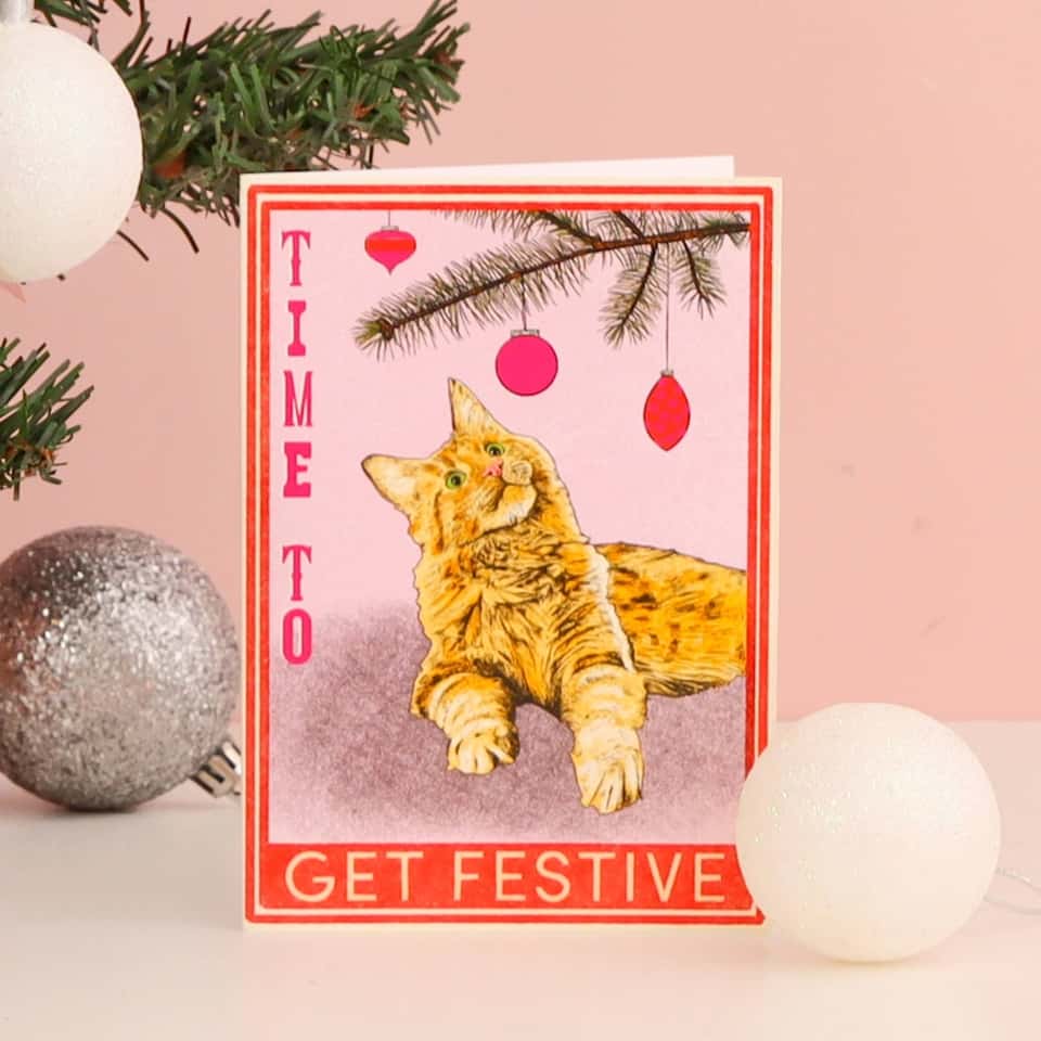 Time To Get Festive Cat Christmas Card | Funny Cat Xmas Card image
