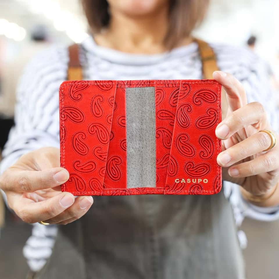 Leather Compact Bifold - Red Paisley image