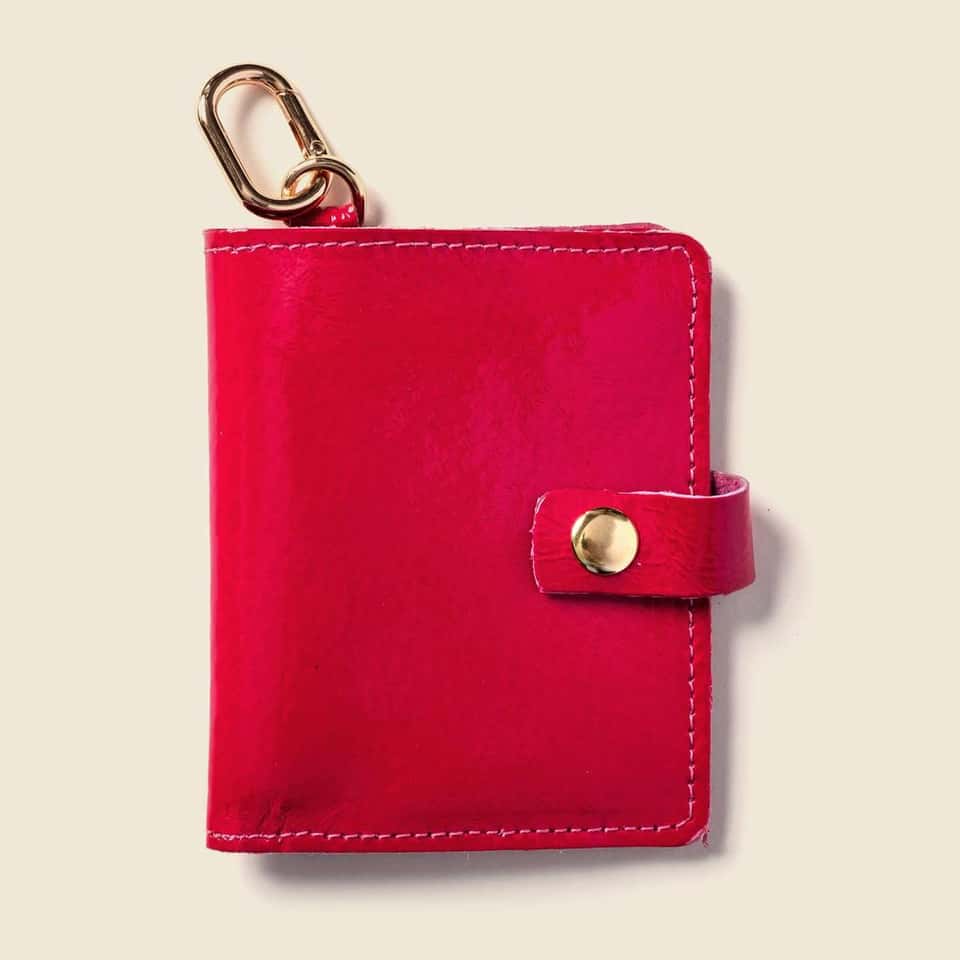 Snap Leather Wallet With Key Ring - Hot Pink image