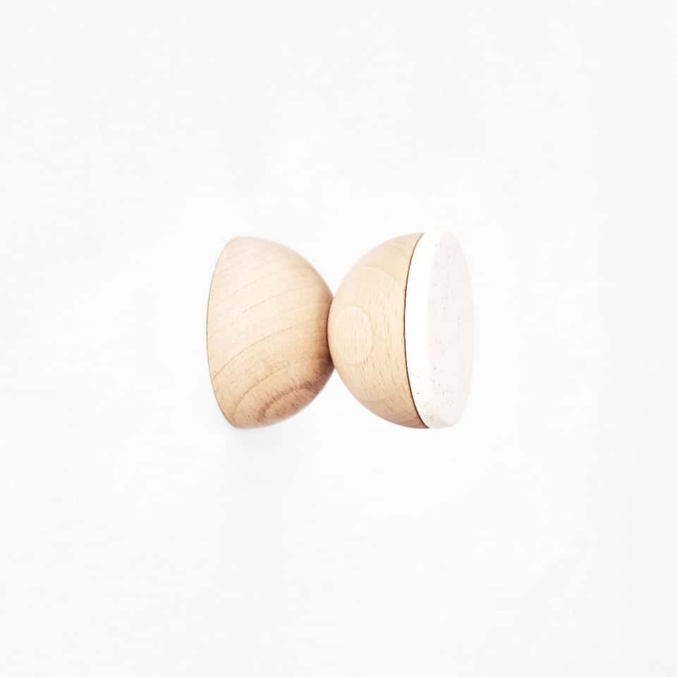 Geometric Wood & Ceramic Hook / Knob - White Sand image
