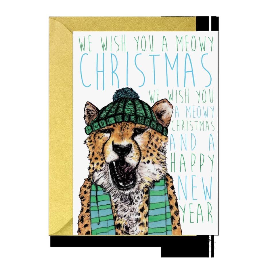 Caroling Cats Cheetah Christmas Card | Funny Christmas Card image