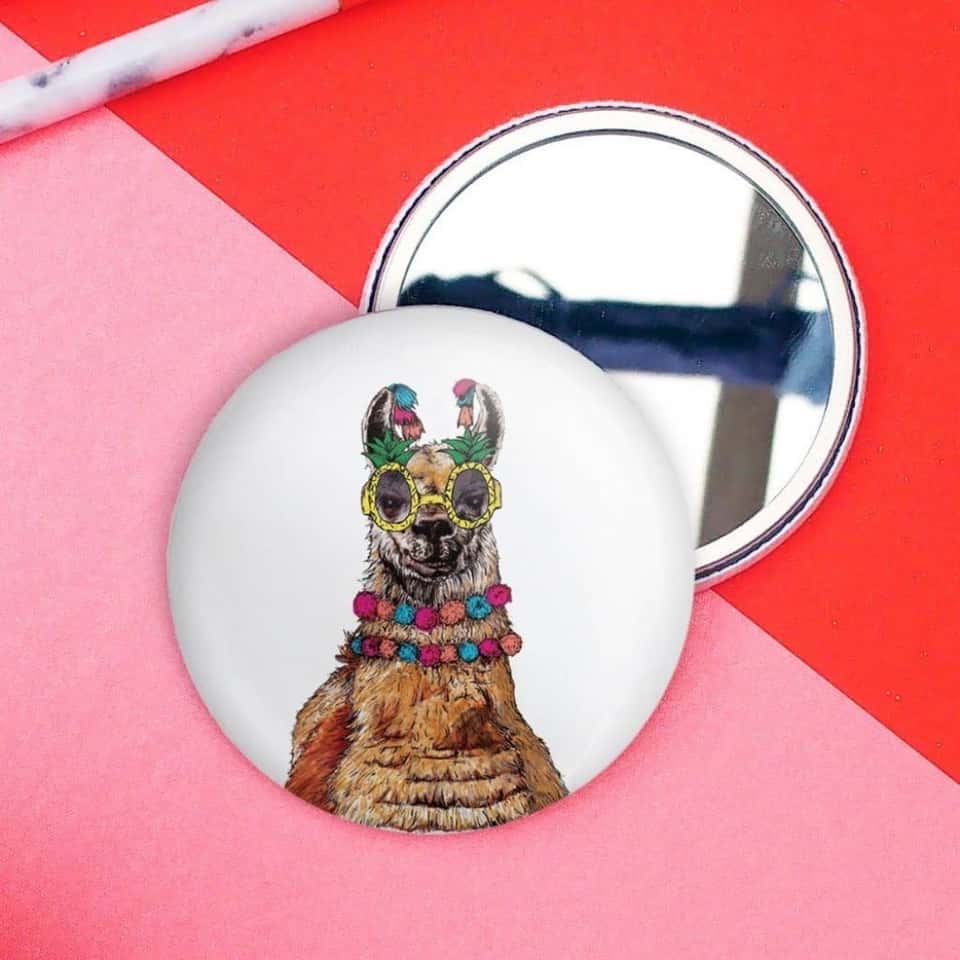 Party Llama Pocket Mirror | Compact | Makeup Mirror | Gifts image