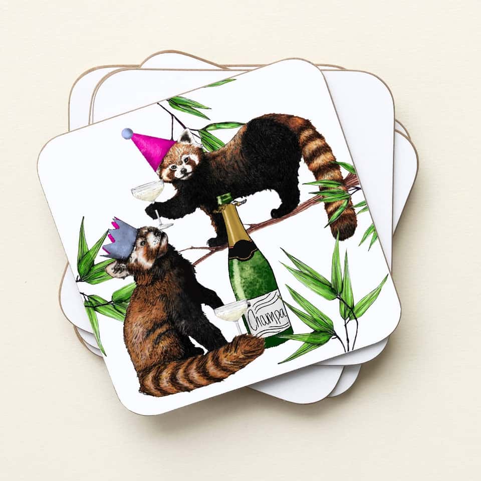 Party Red Pandas Drink Coaster | Cork Coaster | Cute image