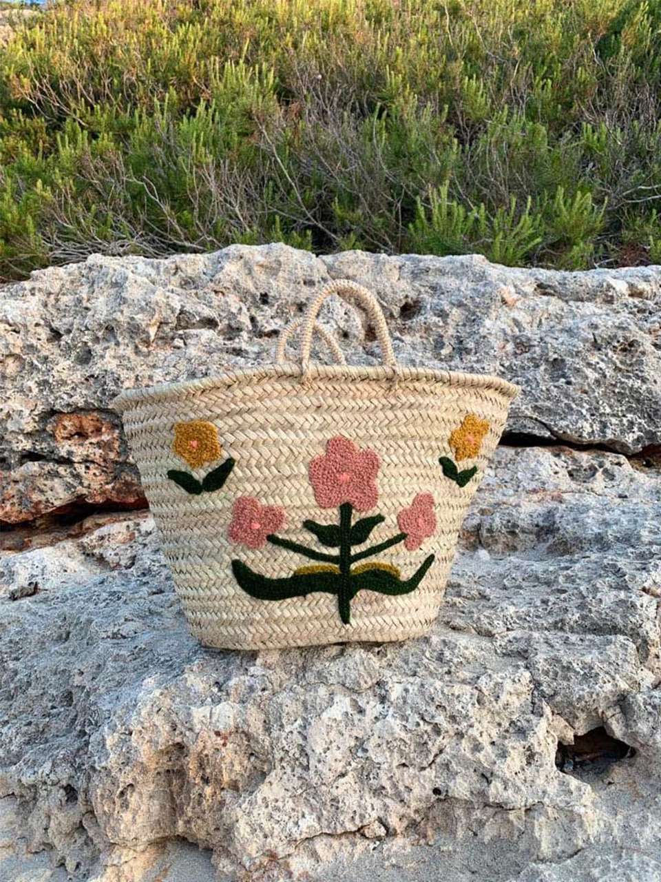 Hand Embroidered Market Basket, Posy image