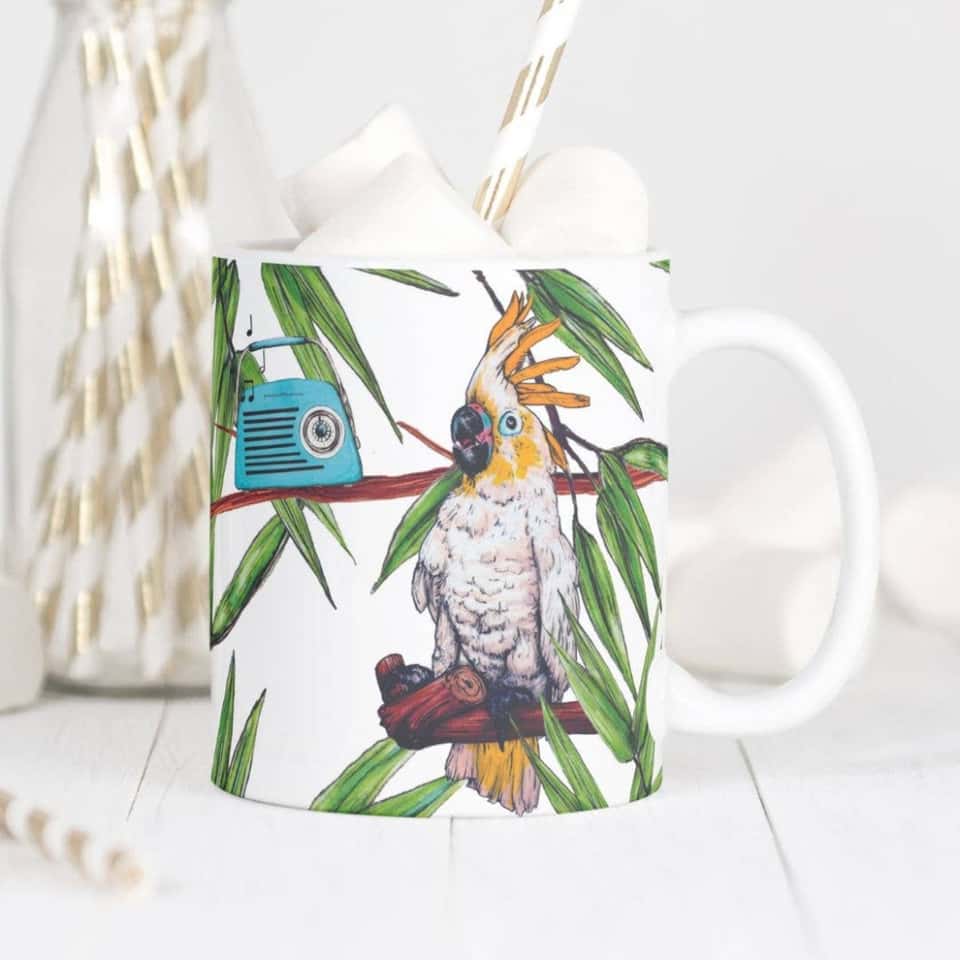 Party Cockatoos Mug | Parrot Coffee Mug | Funny Ceramic Mug image