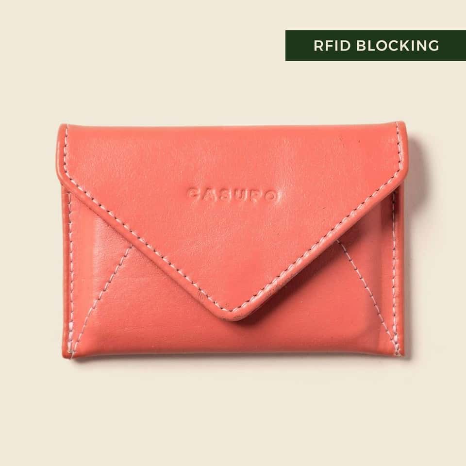 Mini Envelope Wallet With Rfid Protection-Pink W/White Stitc image