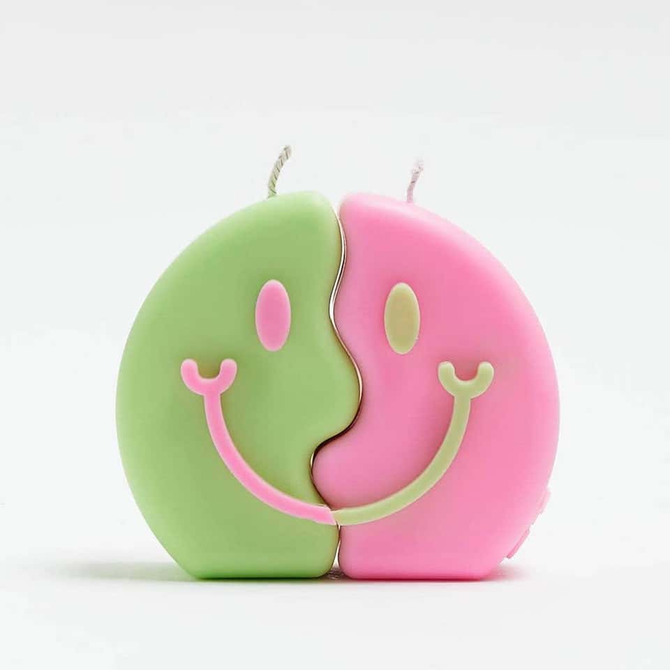 "GEMINI" Happy Face Candle – Green & Pink image