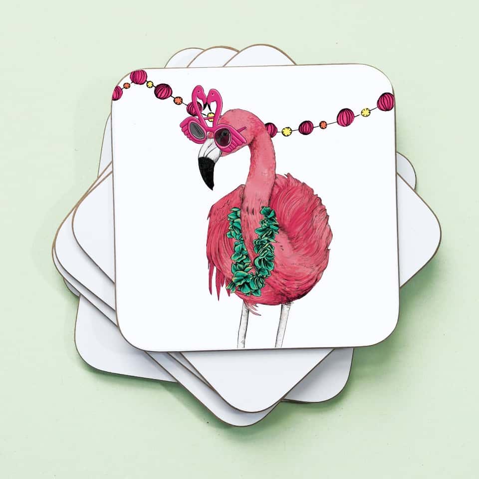 Party Flamingo Drinks Coaster | Cork Coaster | Bird Coaster image