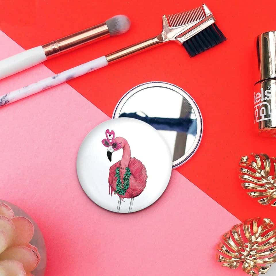 Party Flamingo Pocket Mirror | Compact | Makeup Mirror image